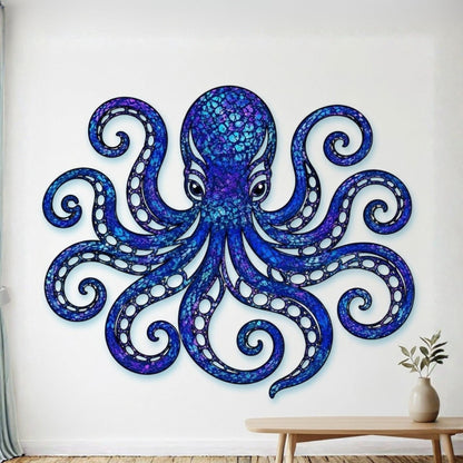 Octopus Metal Wall Art – Purple & Blue Swirl Coastal Sculpture, Ocean Gift