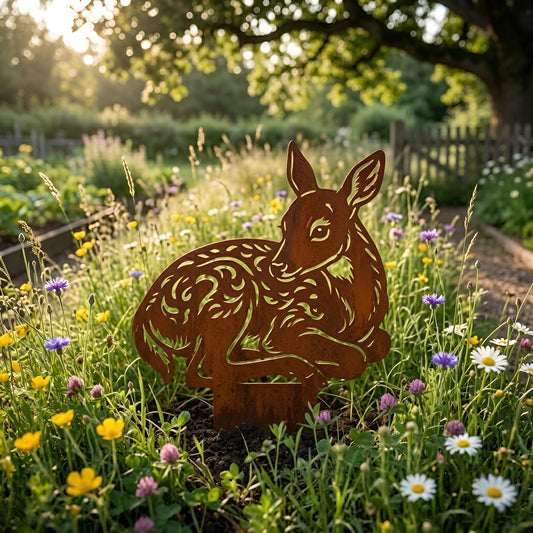 Deer Metal Garden Stake – Rustic Filigree Woodland Yard Art, Nature Gift
