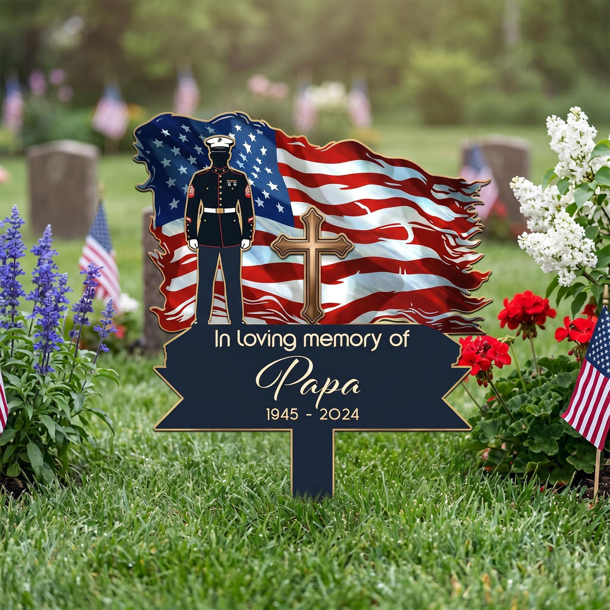 Personalized Marine Corps Memorial Garden Stake – Custom Name & Date Usmc Sympathy Gift