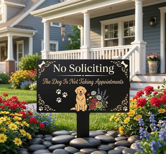 No Soliciting Dog Yard Sign – Funny Personalized Front Porch Decor, Gift For Dog Lover Or Homeowner