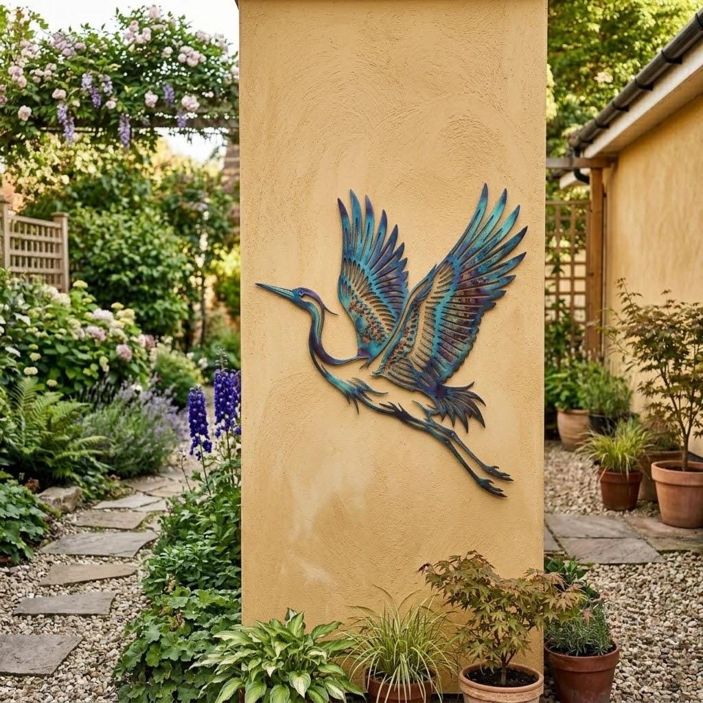 Heron Metal Wall Art – Coastal Blue Bird Sculpture, Gift For Nature Lovers