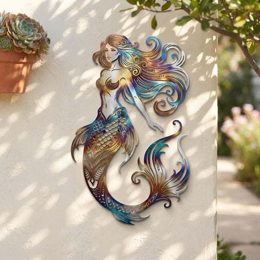 Mermaid Metal Wall Art – Colorful Coastal Sculpture, Housewarming Gift For Ocean Lovers