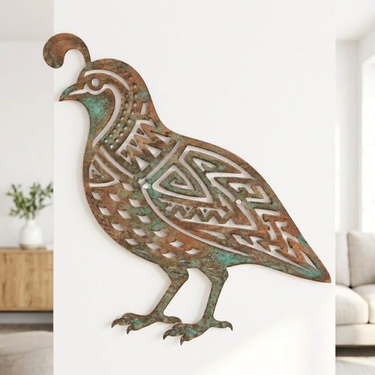 Quail Metal Wall Art – Rustic Patina Tribal Bird Decor, Southwestern Gift For Bird Lovers