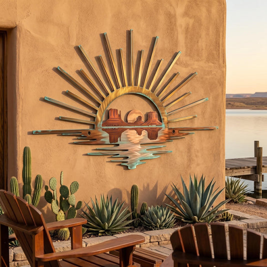 Southwest Desert Sunset Metal Wall Art – Monument Valley Sunburst Decor, Gift For Western Home