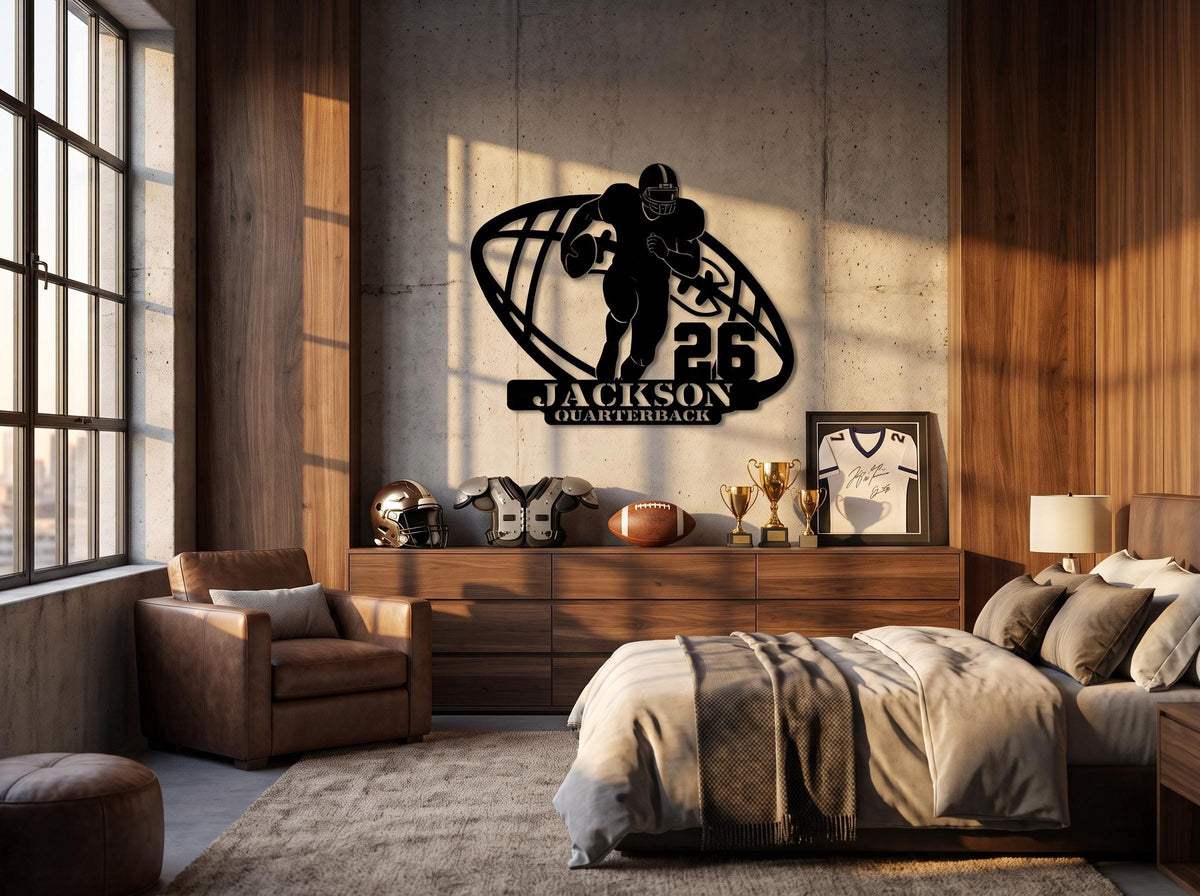 Personalized Football Player Metal Wall Art, Custom Jersey Number Sign, Sports Decor| Sports Fan Gift |gifts For Boyfriend-wall Art