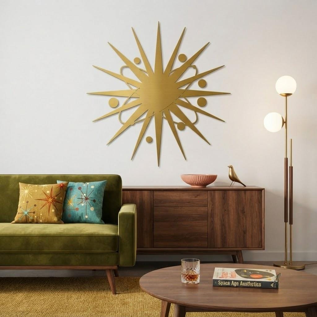 Mid Century Sunburst Metal Wall Art – Atomic Starburst Retro Sculpture, Gift For Mcm Home Lovers