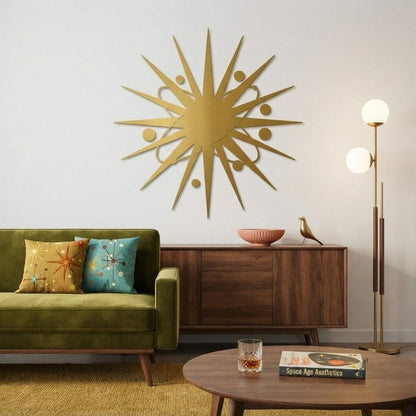 Mid Century Sunburst Metal Wall Art – Atomic Starburst Retro Sculpture, Gift For Mcm Home Lovers