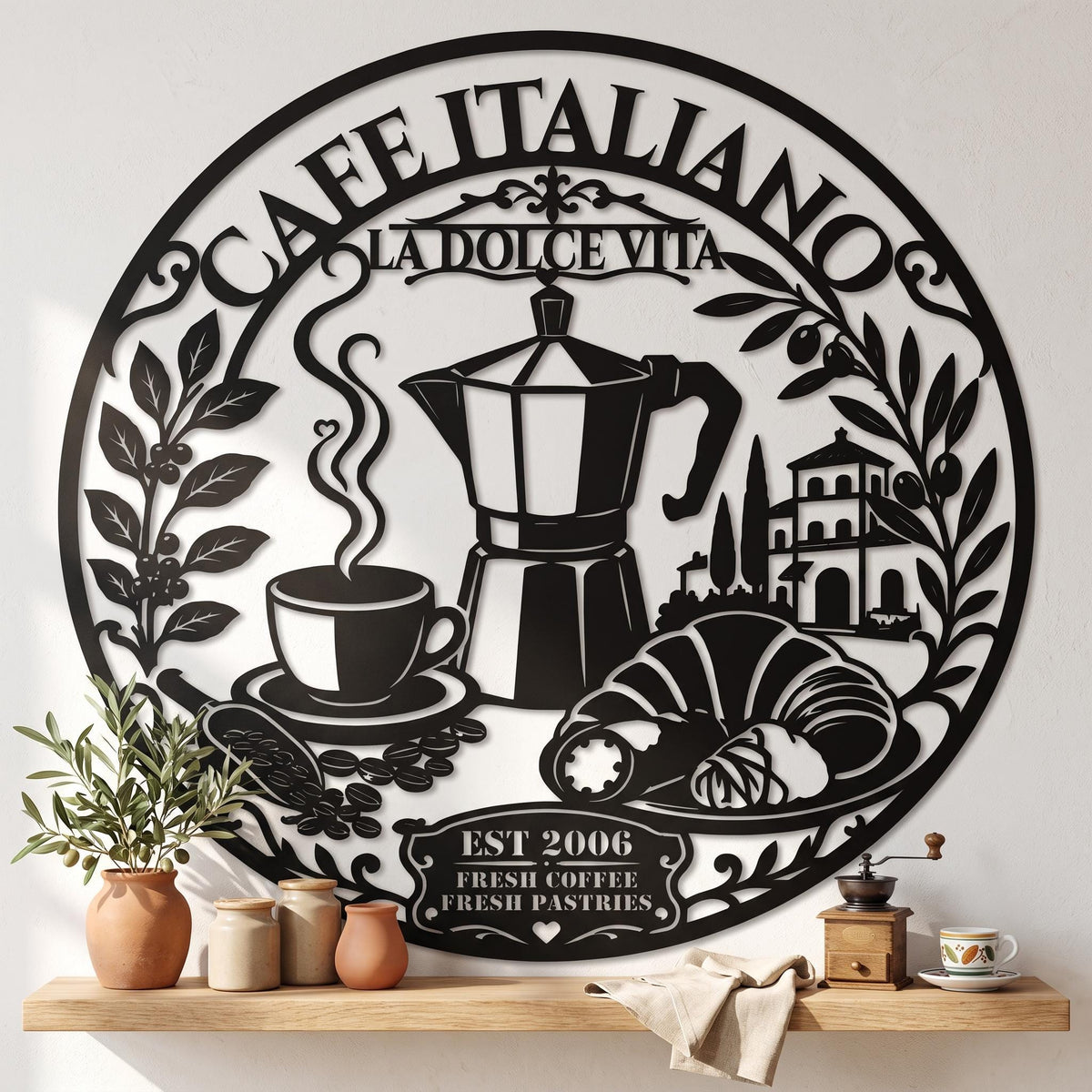 Metal Kitchen Wall Art, Coffee Bar Decor, Italian Moka Pot Metal Sign, Espresso Cafe Wall Art, La Dolce Vita Decor, Line Art Home Accent