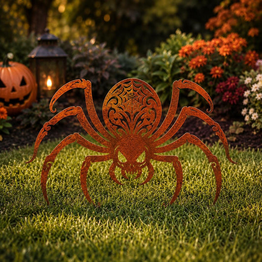 Spooky Spider Metal Yard Stake – Rusted Halloween Garden Decor, Gift For Halloween Lovers