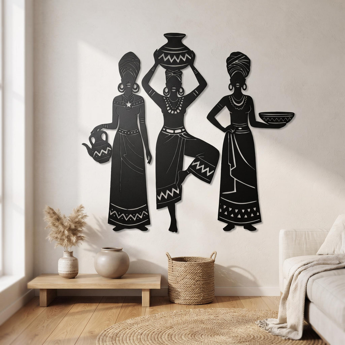 African Women Metal Wall Art,  Traditional Silhouette Decor, Living Room Home Accent, African Women Silhouette