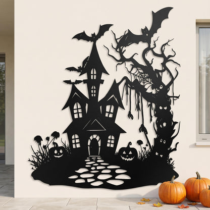 Halloween Haunted House Metal Sign, Silhouette Wall Art, Porch Decor, Gothic Home, Halloween Gift,indoor Decor,halloween Wall Decor