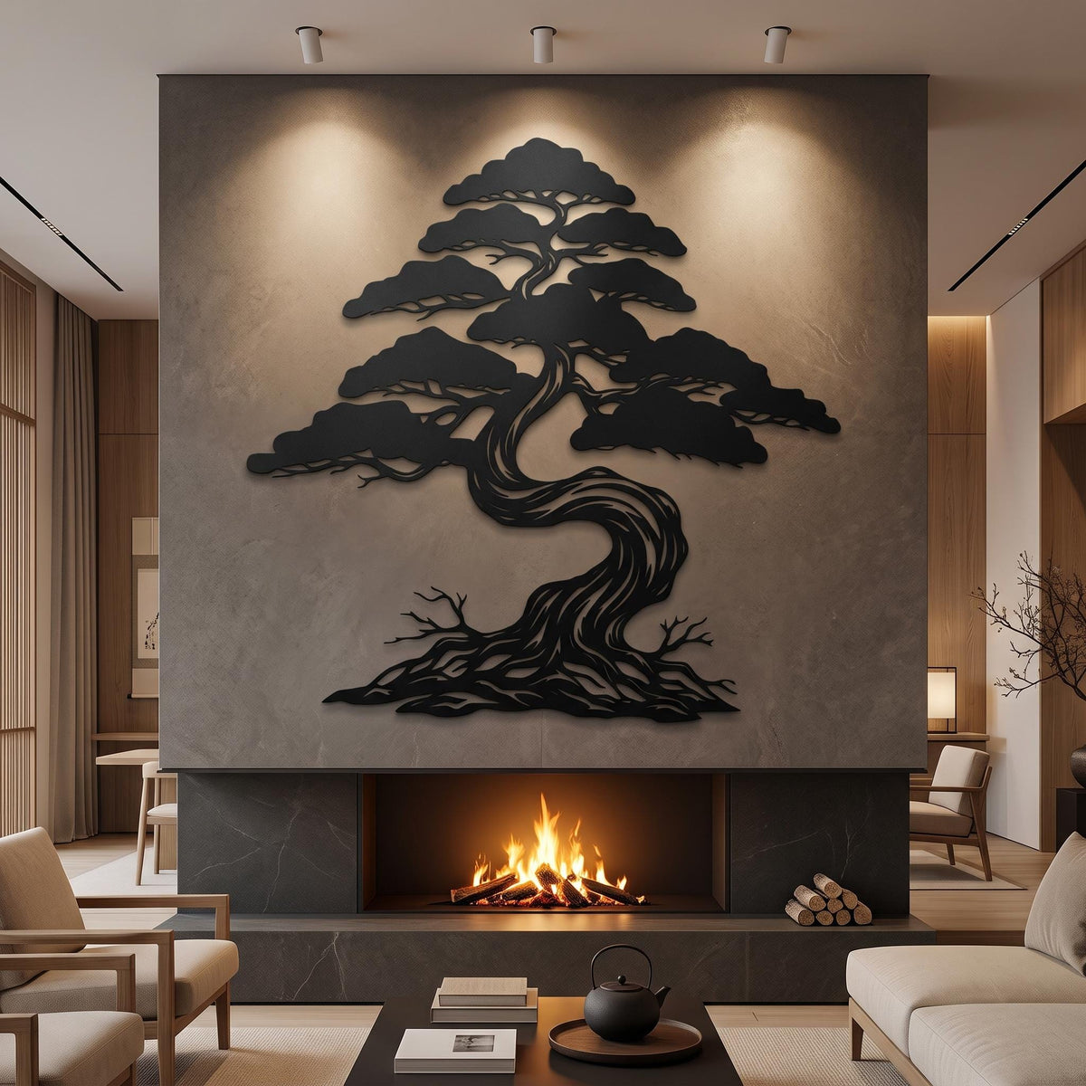 Oversized Bonsai Tree Metal Wall Art, Japanese Zen Wall Decor, Black Steel Tree Sculpture, Japandi Home Decor, Nature Lover Gift