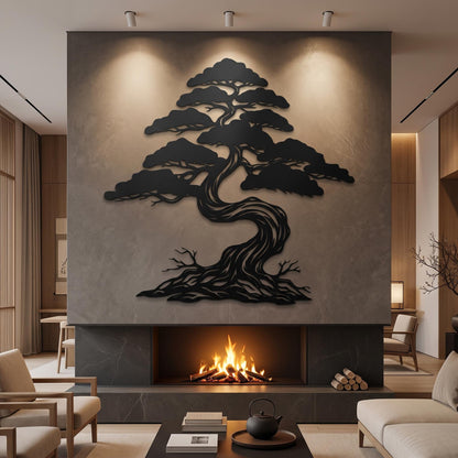 Oversized Bonsai Tree Metal Wall Art, Japanese Zen Wall Decor, Black Steel Tree Sculpture, Japandi Home Decor, Nature Lover Gift