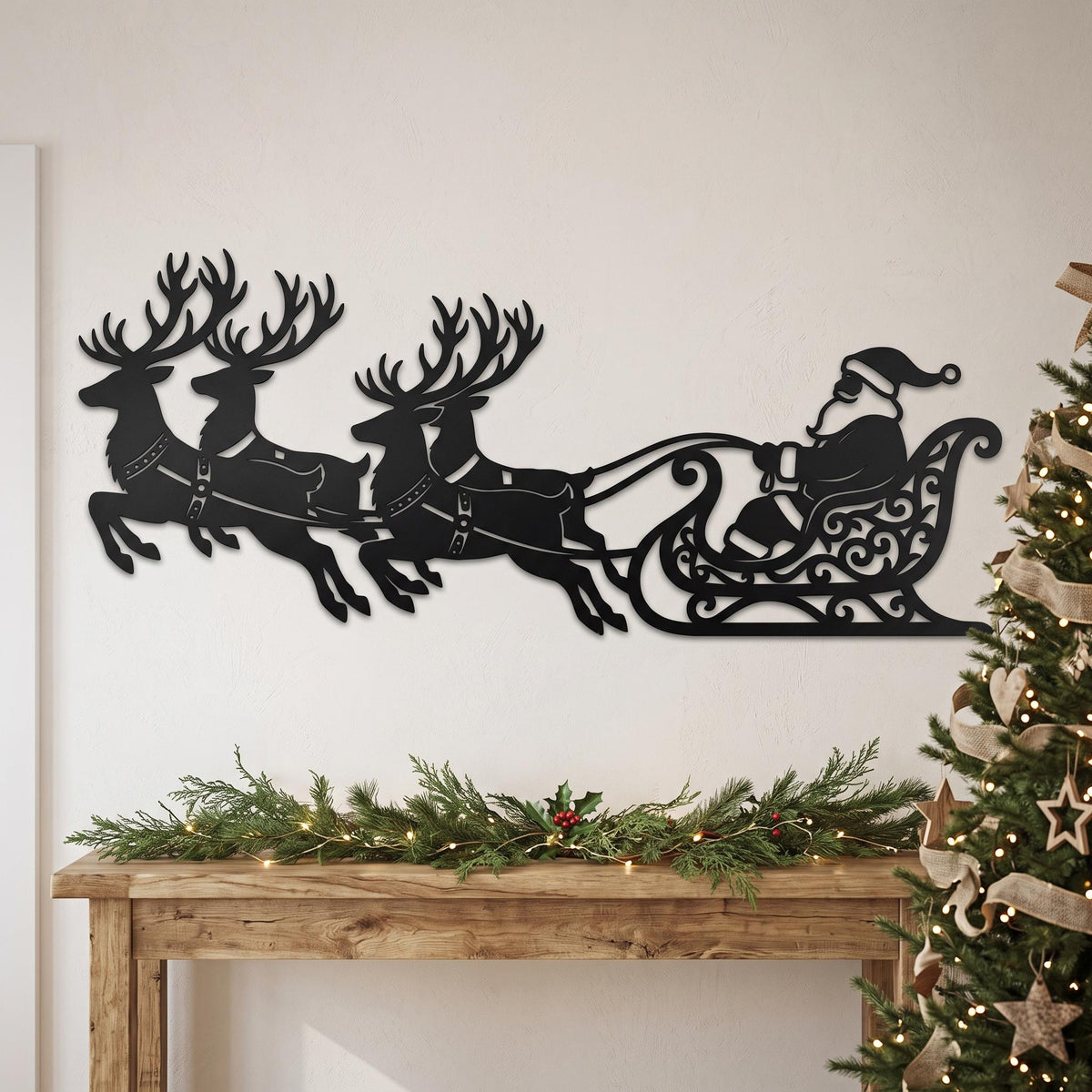 Christmas Wall Art | Santa Sleigh Reindeer Plaque,christmas Wall Decor,christmas Outdoor Decor,christmas Porch, Holiday Wall Art