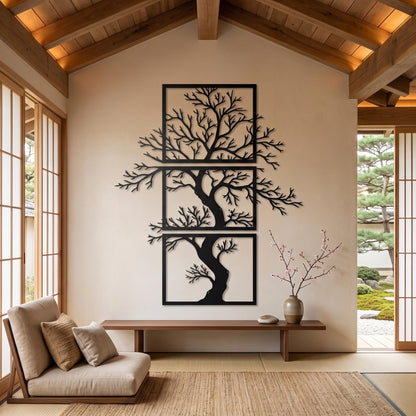 Metal Tree Of Life Wall Art – 3 Piece Set, Modern Living Room Decor, Modern Minimalist Winter Branches Silhouette Sign