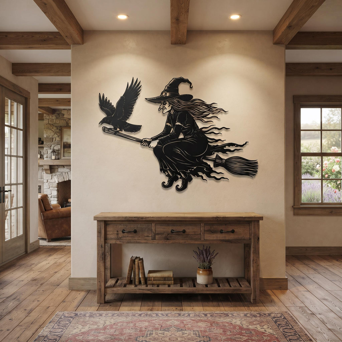 Flying Witch Metal Wall Art: Gothic Halloween Decor, Halloween Party, Gothic Metal Wall, Hat And Broom, Halloween Outdoor Decor, Her Gift