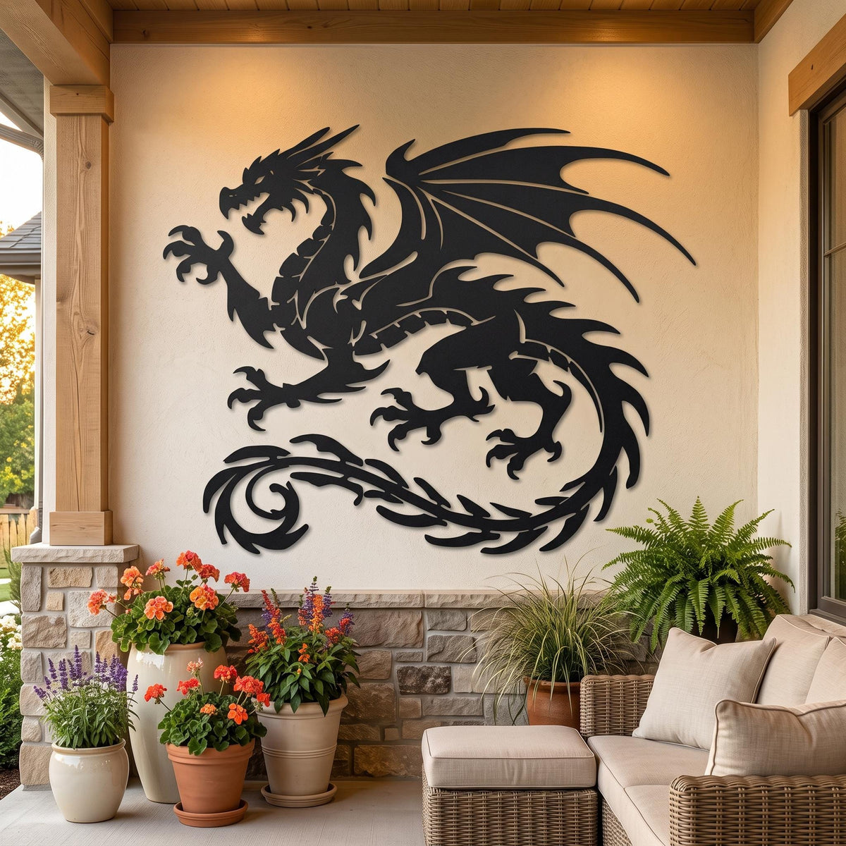 Metal Dragon Wall Art, Fantasy Beast Decor, Rustic Entryway Decor