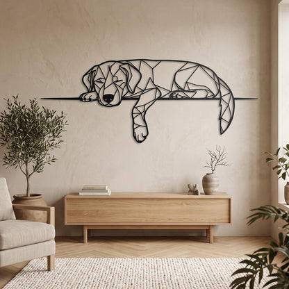 Minimalist Sleeping Dog Metal Wall Art, Black Steel Pet Decor